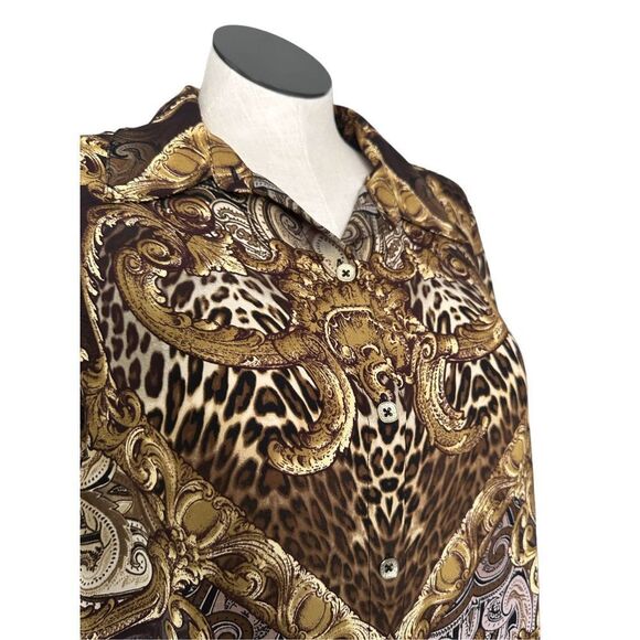 Susan Graver‎ Women’s Brown Printed Collared Long Sleeve Blouse Size 18 - Picture 2 of 7